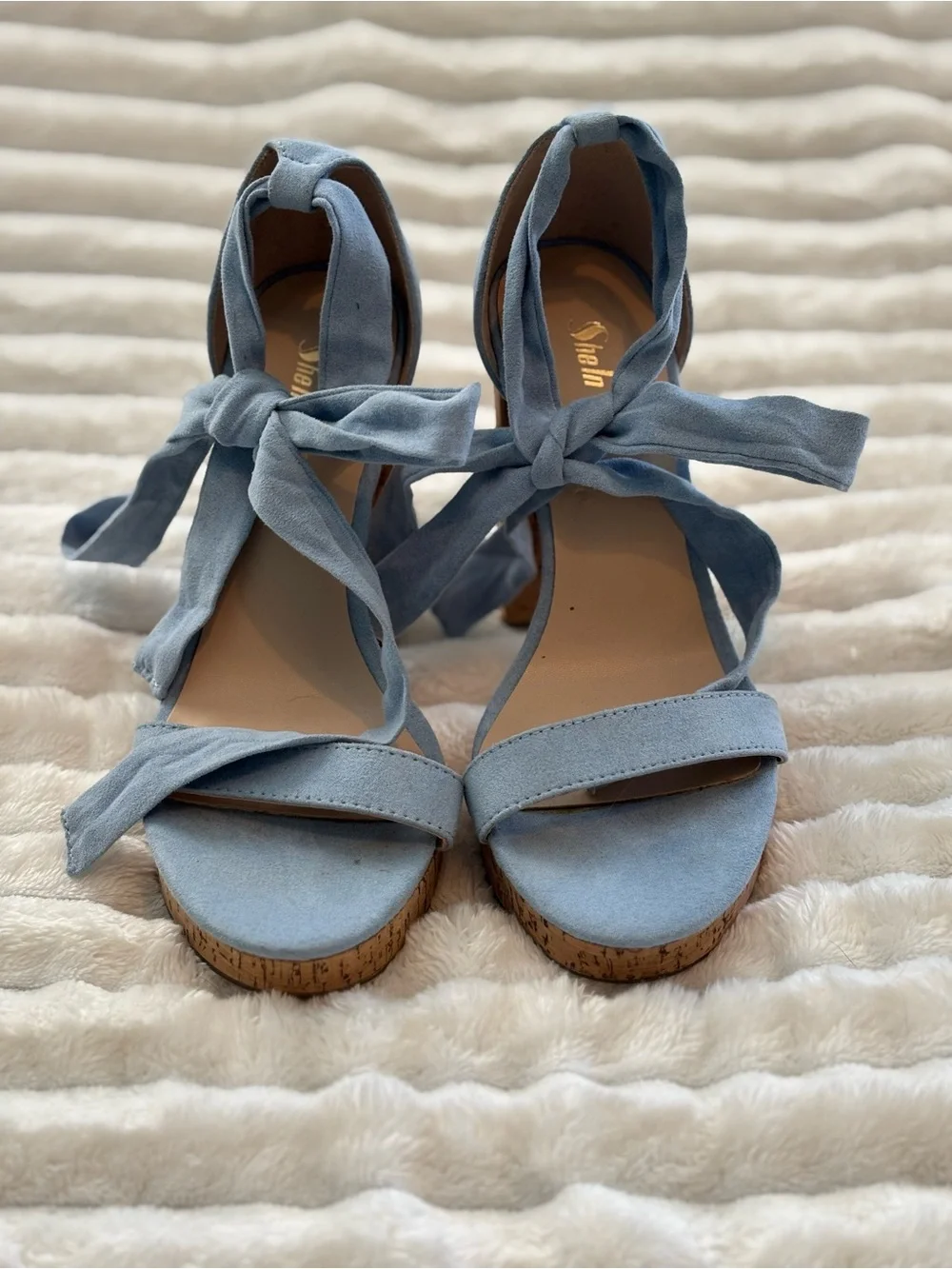 Light Blue Lace-Up Platform Cork Heeled Sandals | Y2K Fairycore Summer Shoes 6.5